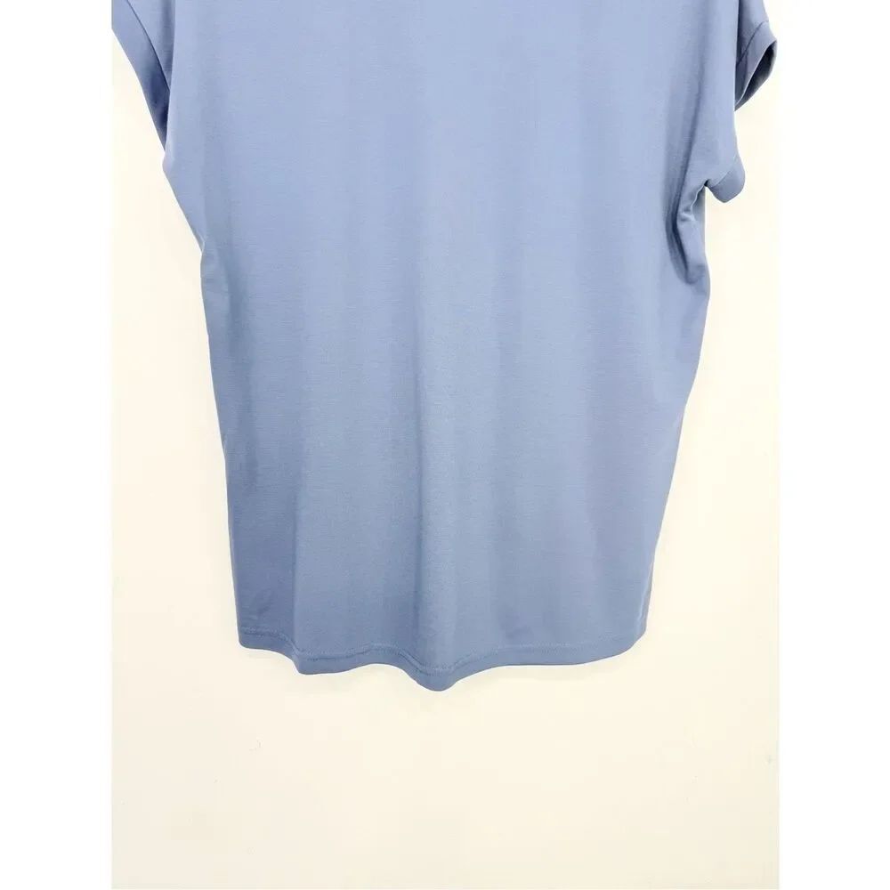 Vivilli Slate Blue Collared V Neck Short Sleeve Pullover Casual Top NEW - Picture 8 of 9